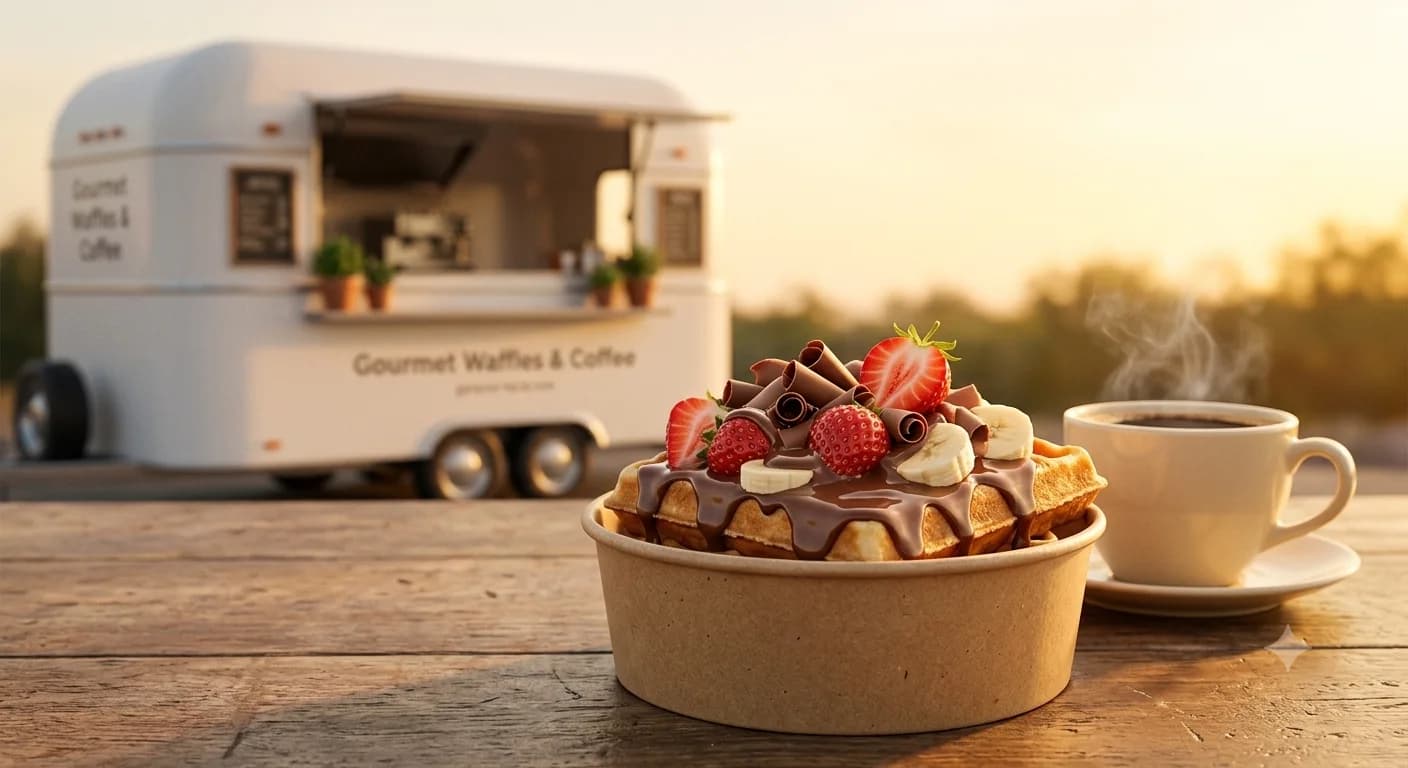 Kraft kapta meyveli çikolatalı waffle ve filtre kahve
